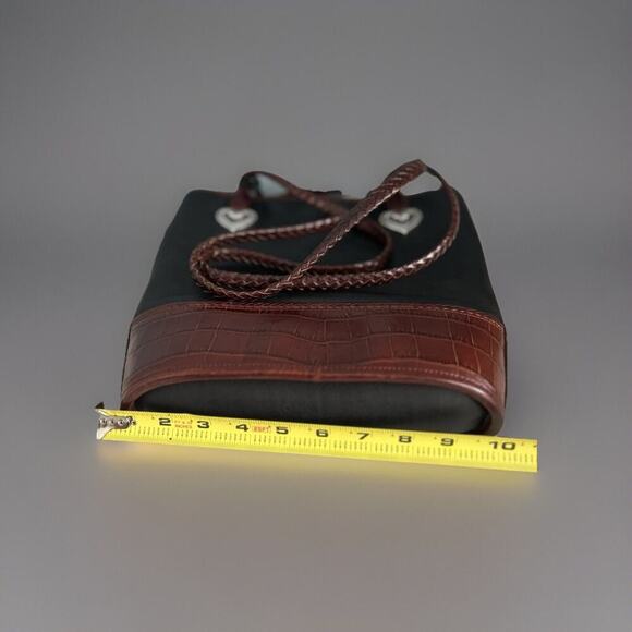 Vintage Brighton Black Leather Caroline Bucket Bag Purse Hearts Brown Croc Tote - Picture 6 of 16